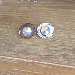 Heliotrope Rhinestone Elegant Silver and Brown Crystal Earrings